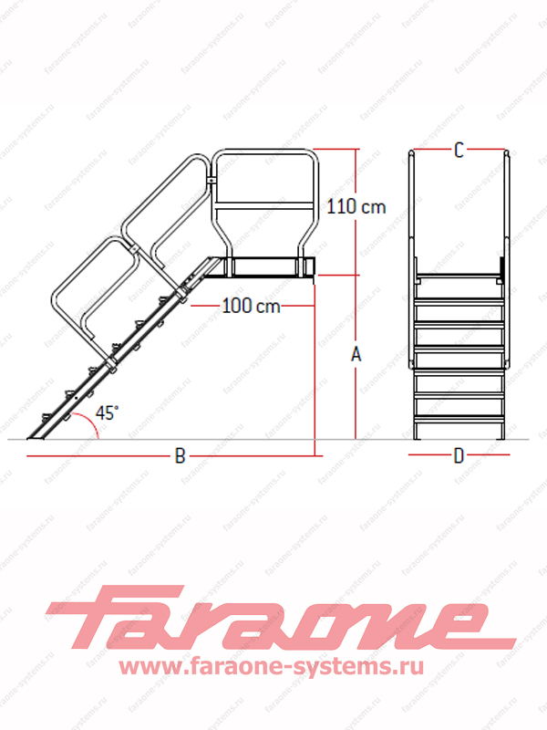 Открытая лестница для помостов Faraone Scala System SG 45.1 угол 45°SGE 105